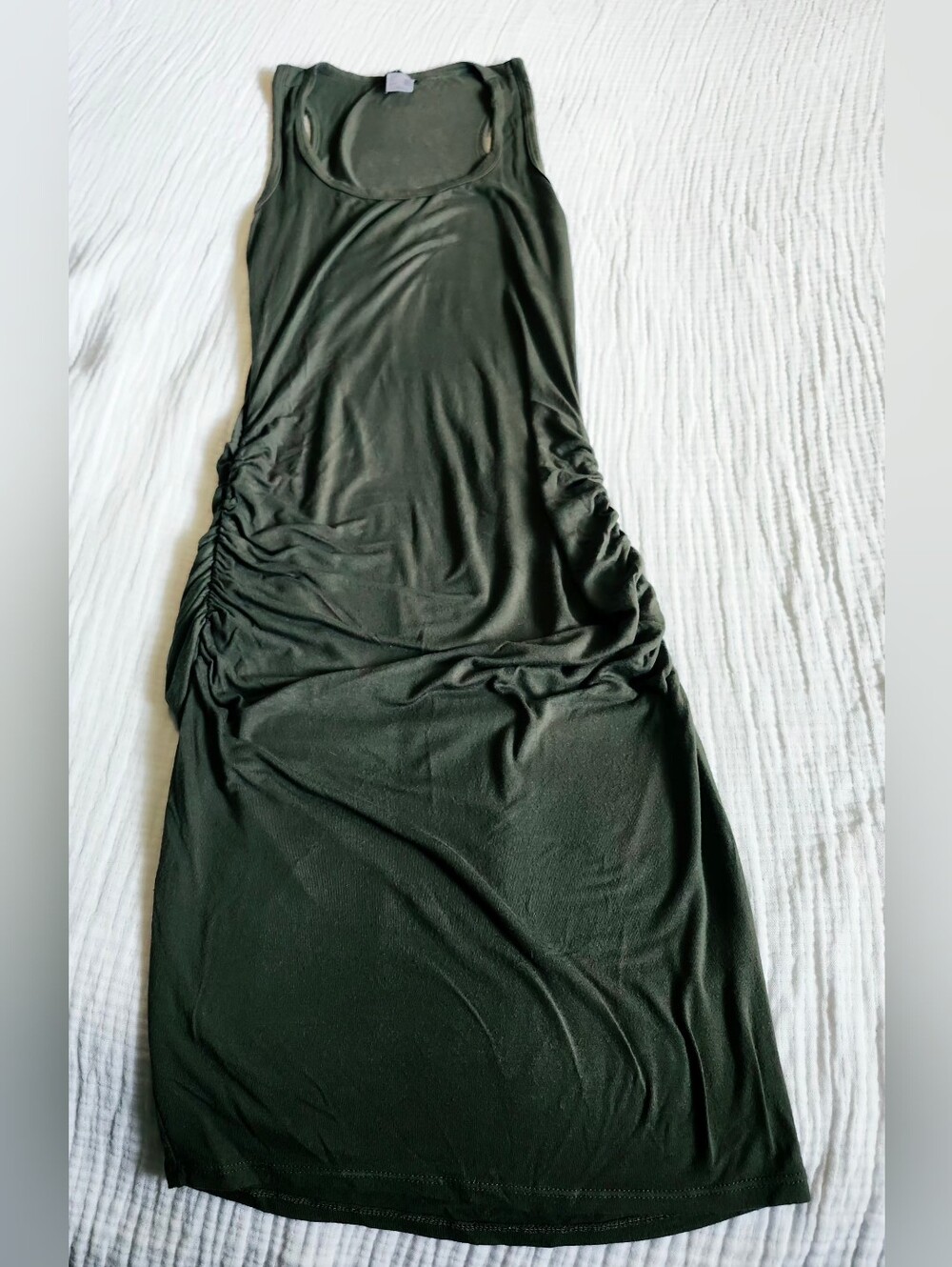 VENUS Olive Green Ruched Tank Midi Dress